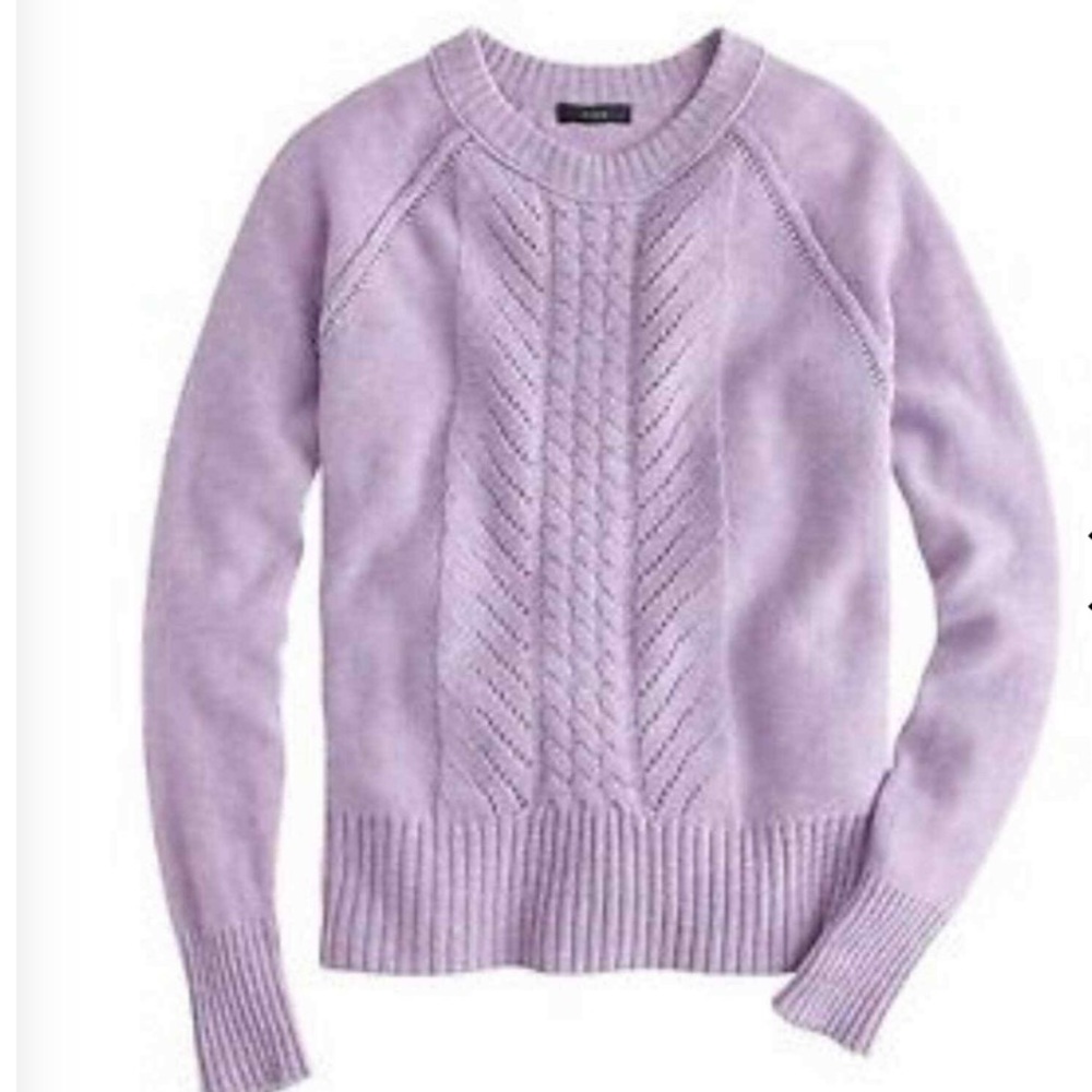 J  Crew Pointelle Lilac Cable Knit Wool Sweater Size S